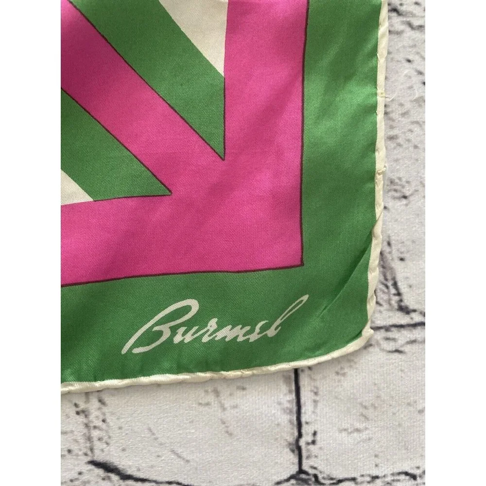 Burmel Vintage 1960's Pink Green Stripe Hand Rolled All Silk Scarf 13x68 Italy - Picture 4 of 16